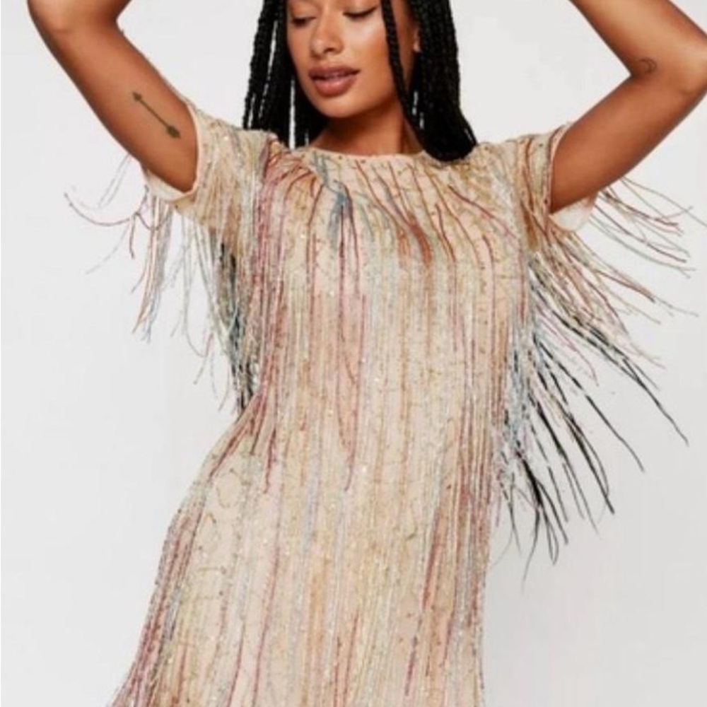 Nasty Gal Gold Sheath Mini Dress Sleeveless Crew Neck
